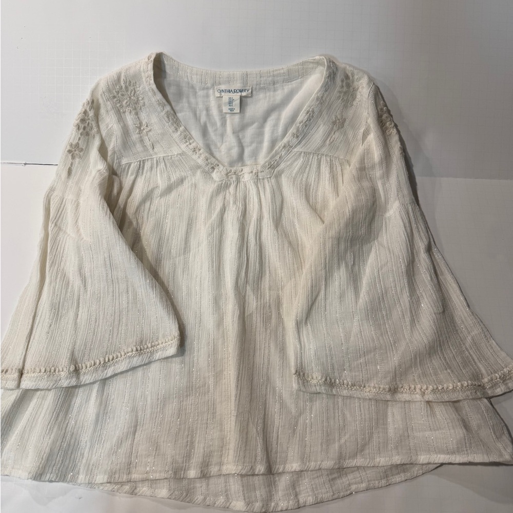 Cynthia Rowley Cream Blouse with Embroidered Details